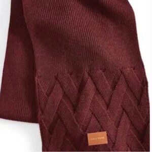 Set of Cole Haan Lattice Ribbed Scarf and Lattice Cuff Beanie Burgundy NWT